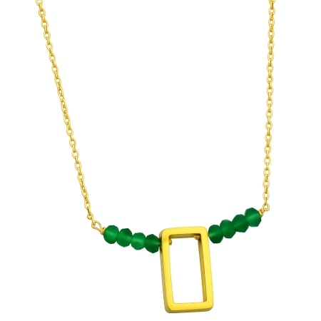 Square charm with Green onyx stone necklace, Brass with 22k gold plated necklace for women, Handmade jewelry